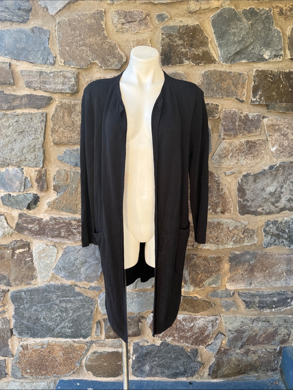 J. Crew Linen Blend Collarless Open-Front Longline Cardigan in Black Size Small